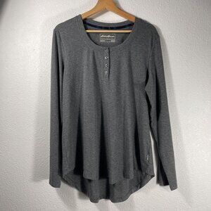 Eddie Bauer Women's Henley Long Sleeve Shirt Sleepwear Gray Size XL